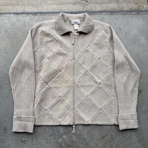 VTG Y2K Studio works women’s beige leather fleece zip up jacket size small